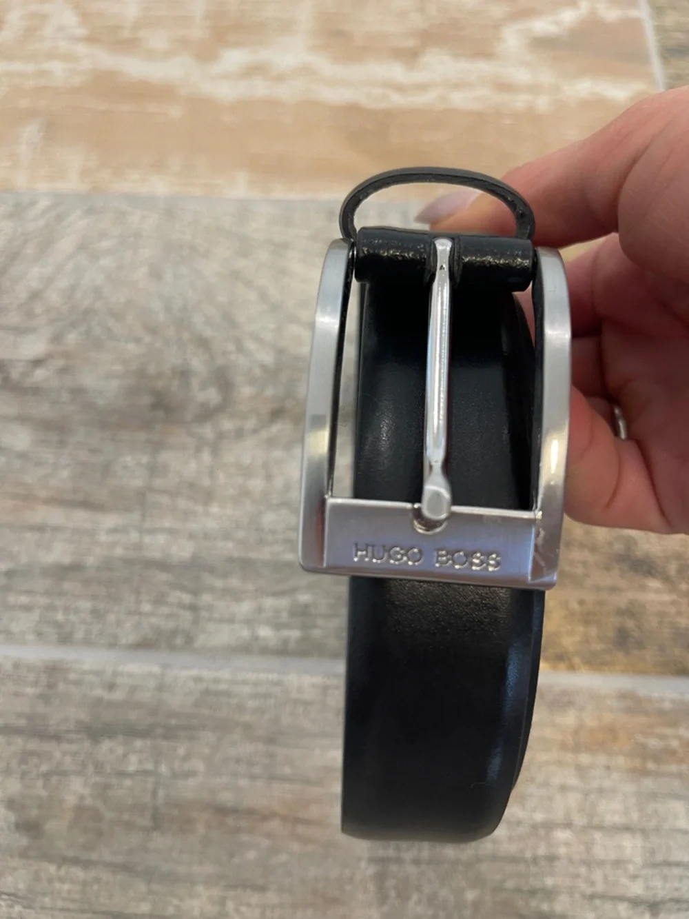 Hugo Boss Black Cowhide Leather Men's Belt with Silver-Tone Buckle Handmade